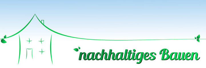 Illustration abstraktes Haus mit Text nachhaltiges Bauen