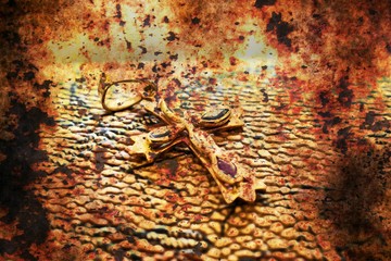 Metal golden cross grunge concept