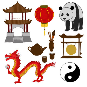China travel. Asian traditional culture symbols. vector illustration