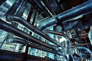 Industrial zone, Steel pipelines, valves and tanks
