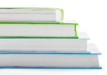 Stack of colorful books isolated on white