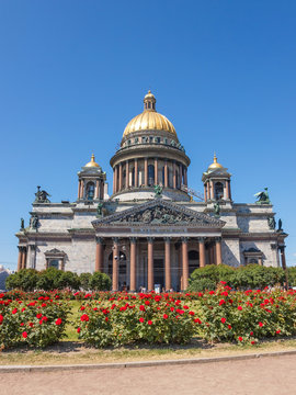 Saint Isaac Cathedral with roses