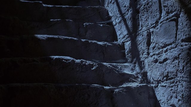 Ancient stairs at night.