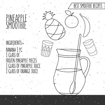 vector illustration of pineapple smoothie recipe hand drawn 