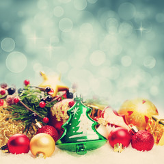 Christmas Background with Bokeh Sparkle. Decoration Border on Wh