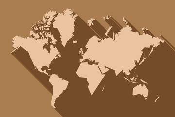World map, polygon flat design with long shadow, illustration, v