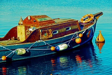 View of an antique vintage wooden motor boat