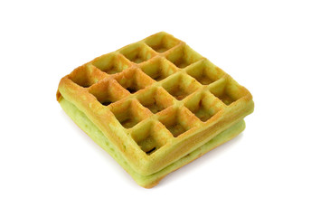 waffle with pandan leaves flavor on white background