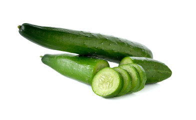 whole and sliced Japanese Cucumber on white background