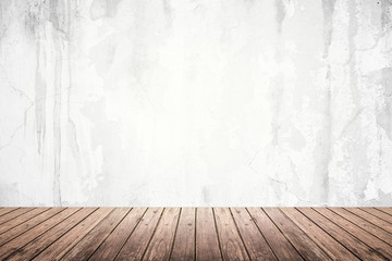 Empty room of grunge wall and wooden floor