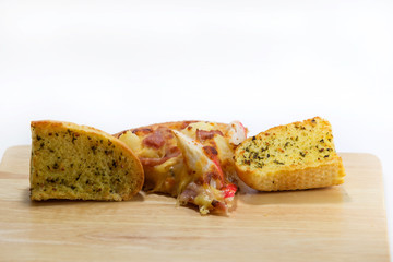 Slice of Pizza and garlic bread