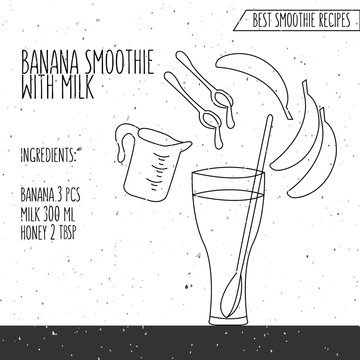 vector illustration of banana smoothie with milk recipe