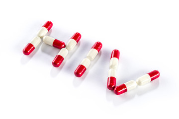 red with white capsule in HIV WORD, AIDS