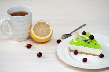 cheesecake with green jelly