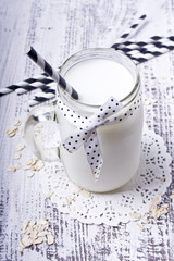 milk on wooden table