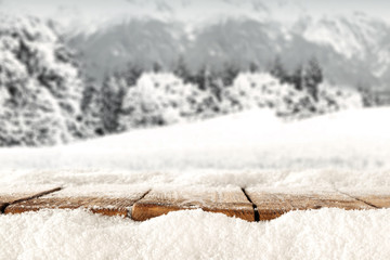 wooden desk of snow 