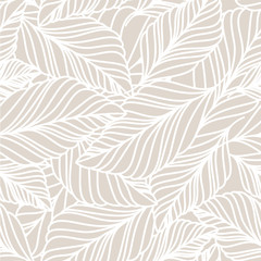Vector hand drawn doodle leaves seamless pattern. Light pastel b - 88997466