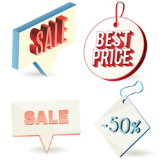 Sales tags with 25, 30 abd 50 percents discount tied on with the ribbon