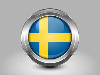 Flag of Sweden. Metal Round Icon