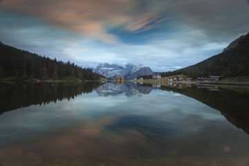 Sunset over Misurina Lake, Dolomites, Italy