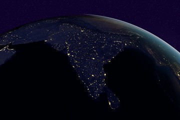 India from space on globe in the night time, elements of this image furnished by NASA