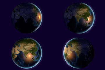 Planet Earth, the Earth from space showing India, Asia, India on globe in different time of day and night, elements of this image furnished by NASA