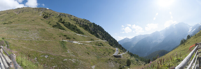 Fototapeta na wymiar View of serpentine road of Stelvio Pass.