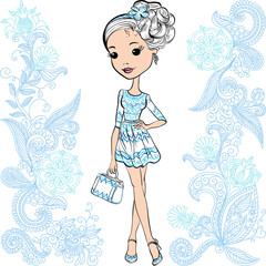 Vector fashion cute happy girl