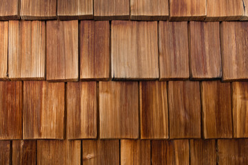 closeup of red wood shingles