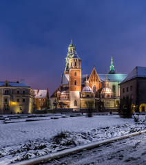 Winter morning view of the cathedral of St Stanislaw and St Vaclav on the Wawel Hill, Krakow, Poland.