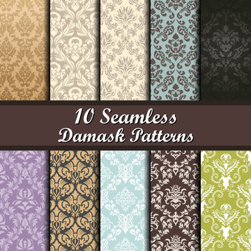 Set Of  Damask Seamless Patterns