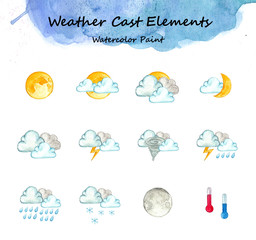 Weather cast elements,Watercolor high resolution