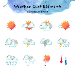 Weather cast elements,Watercolor high resolution