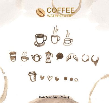 Coffee elements, Watercolor paint high resolution
