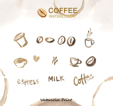 Coffee elements, Watercolor paint high resolution
