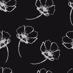 Vintage vector seamless pattern with hand-drawn flowers. White f