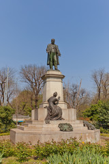 Fototapeta na wymiar Camillo Benso (Cavour) statue (1865) in Milan, Italy