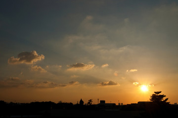 Sunset and blue sky with dust