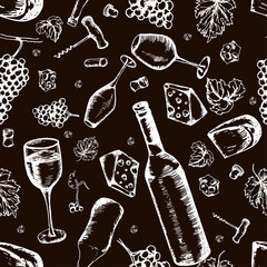 Wine seamless pattern. Vector texture in hand draw style
