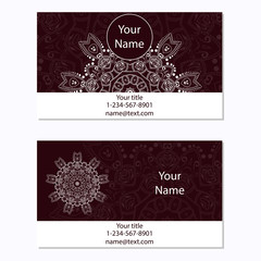 Set of business cards. Vintage pattern in retro style with ornam
