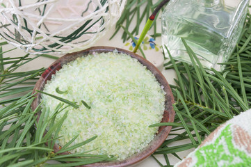 Gren bath salt on with rosemary arrangement