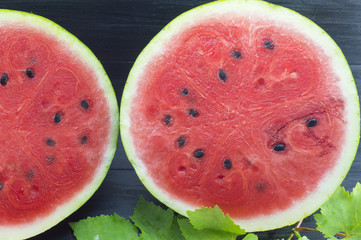 Two halves of a fresh watermelon
