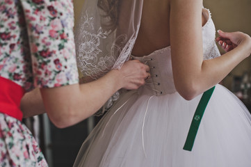 Obraz na płótnie Canvas Process of clothing of a wedding dress 3314.
