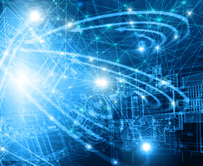  technological background, bright lines and rays, symbols of the Internet, radio, television, mobile and satellite communications