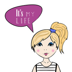 Blonde girl. Hand drawn vector illustration