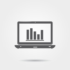 Laptop with information analysis - vector icon
