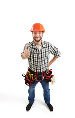 smiley builder in hard hat and belt