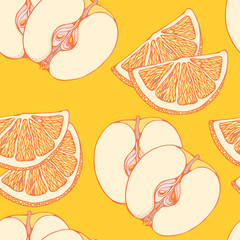 pattern of close-look of slices of oranges and apples