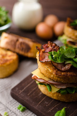 French toast with homemade ham, gouda cheese