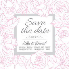 Vector delicate wedding invitation card template with line rose